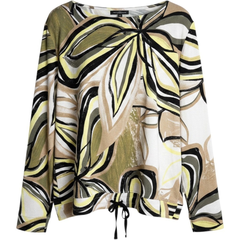 Chico's Abstract Floral Hippie Drawstring Top Olive Yellow 3 dopamine XL funky